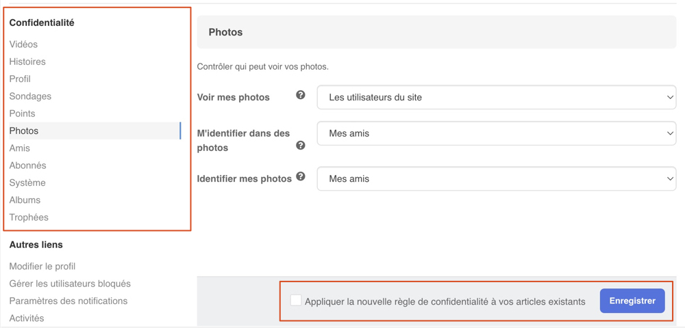 menu fonctions reseau social confidentialite 2